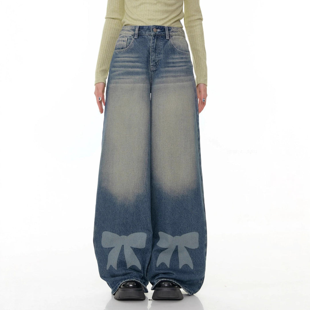 Damen Weite Denim-Hose mit aufregenden Schleifendetails Drune