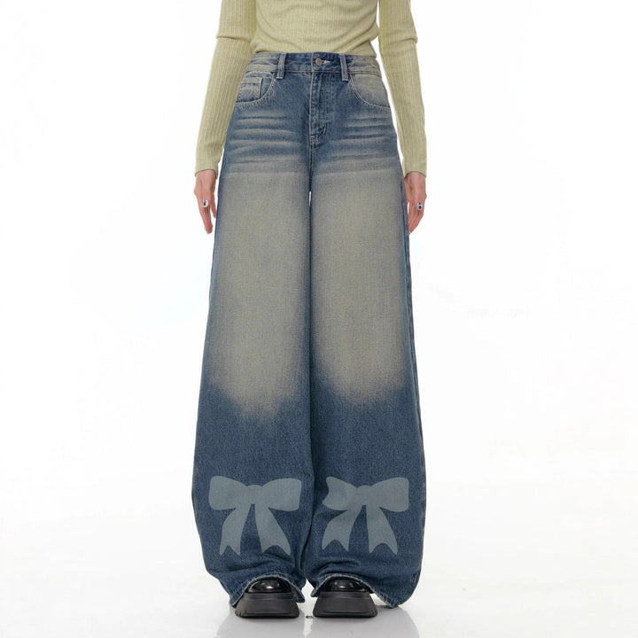 Damen Weite Denim-Hose mit aufregenden Schleifendetails Drune