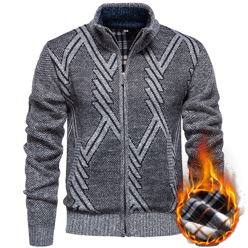 Herren sportliche Strickjacke mit modernem Zopfmuster Drune