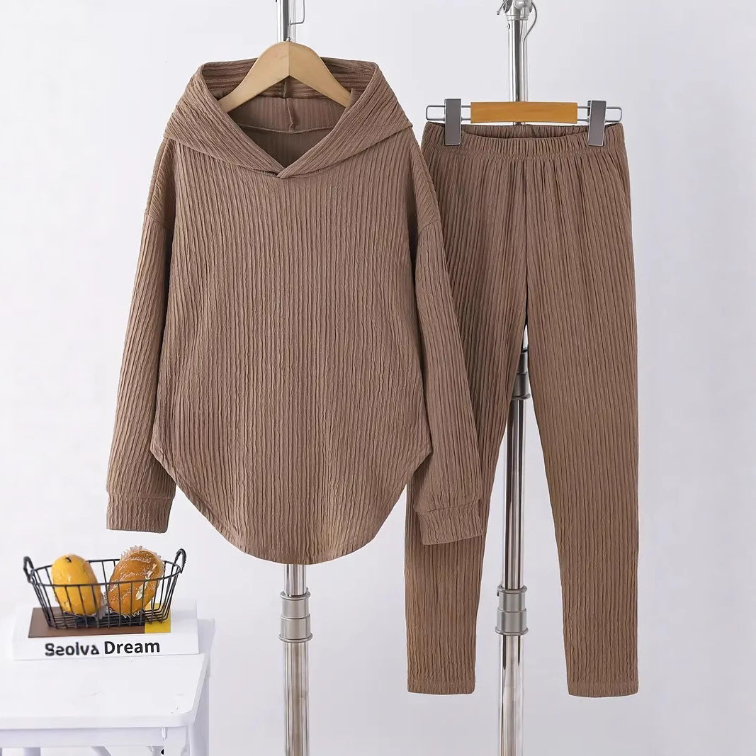 Damen lässiger Sweat-Pulli und -Hose Set mit strukturiertem Design Drune