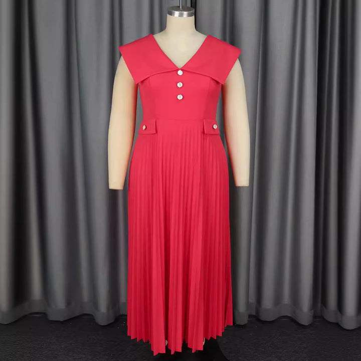 Damen plissiertes Maxikleid mit eleganten Knopfdetails Drune