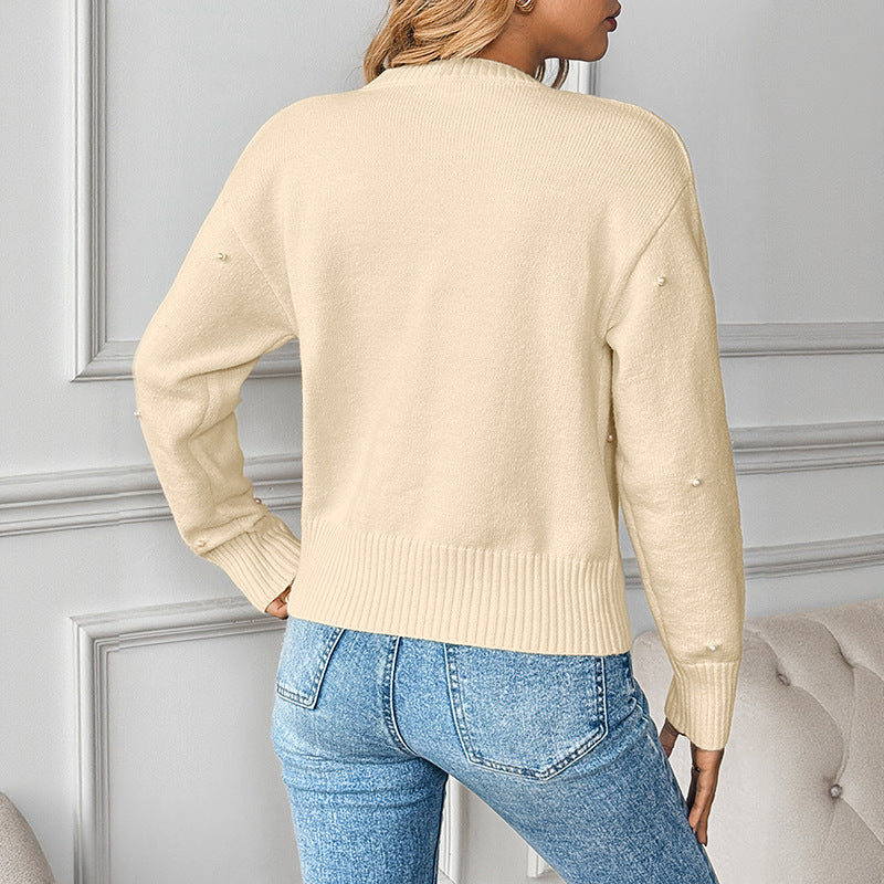 Damen Perlenverzierter Strickcardigan mit Herzknöpfen und geripptem Saum Drune