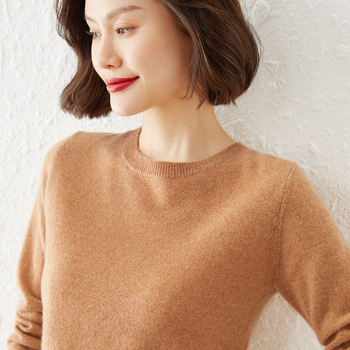 Damen Kurzgeschnittener Feinstrickpullover mit Rundhalsausschnitt und geripptem Bund Drune