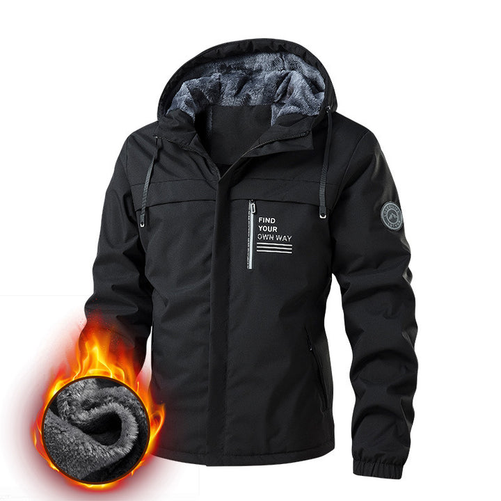 Herren Wetterfeste Kapuzenjacke mit wärmendem Teddyfleece-Inlay und verdecktem Frontreißverschluss Drune