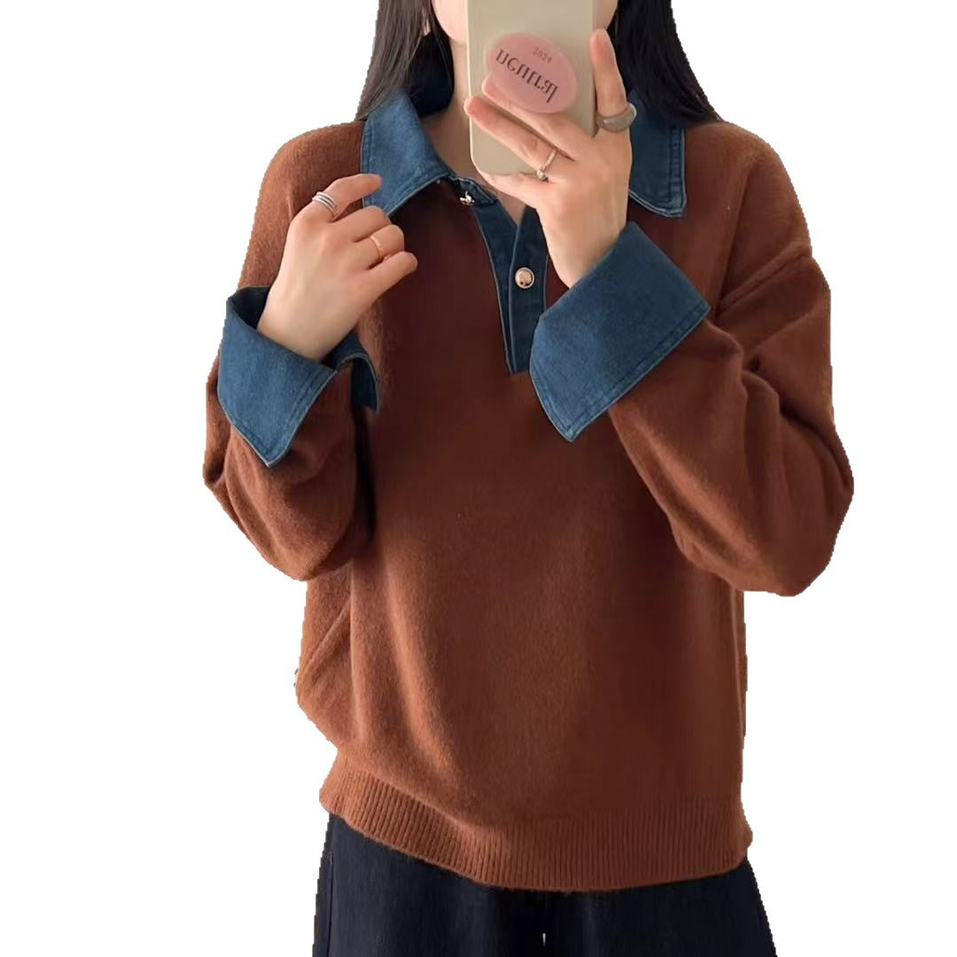 Damen gemütlicher Pullover mit sportlichem Kragen Drune