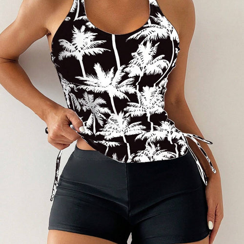 Damen Sportliches Tankini-Set mit verstellbaren Seitenschnüren Drune