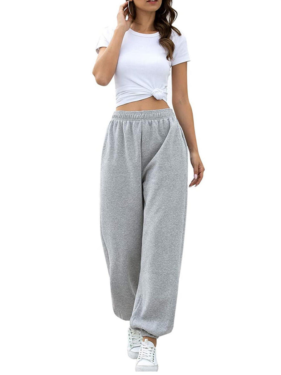 Damen nan weite High‑Waist Sweatpant mit elastischem Komfortbund, seitlichen Eingrifftaschen und gerafften Knöchelbündchen Drune