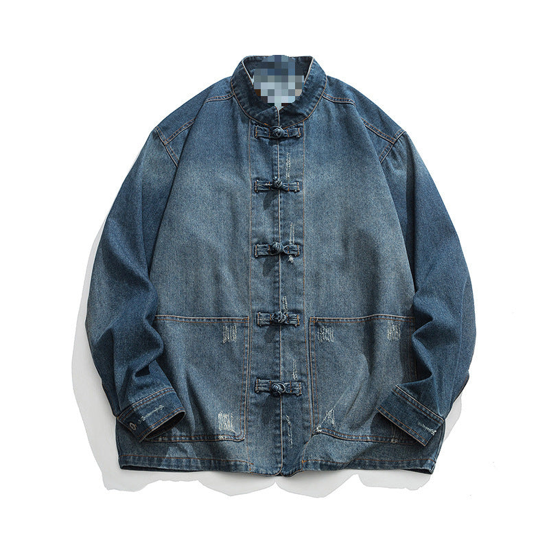 Herren Denim Arbeitsjacke mit Stehkragen Drune