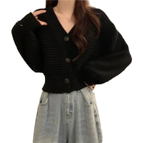 Damen gemütlicher und eleganter Strickcardigan mit voluminösen Ärmeln und Knopfdetails Drune