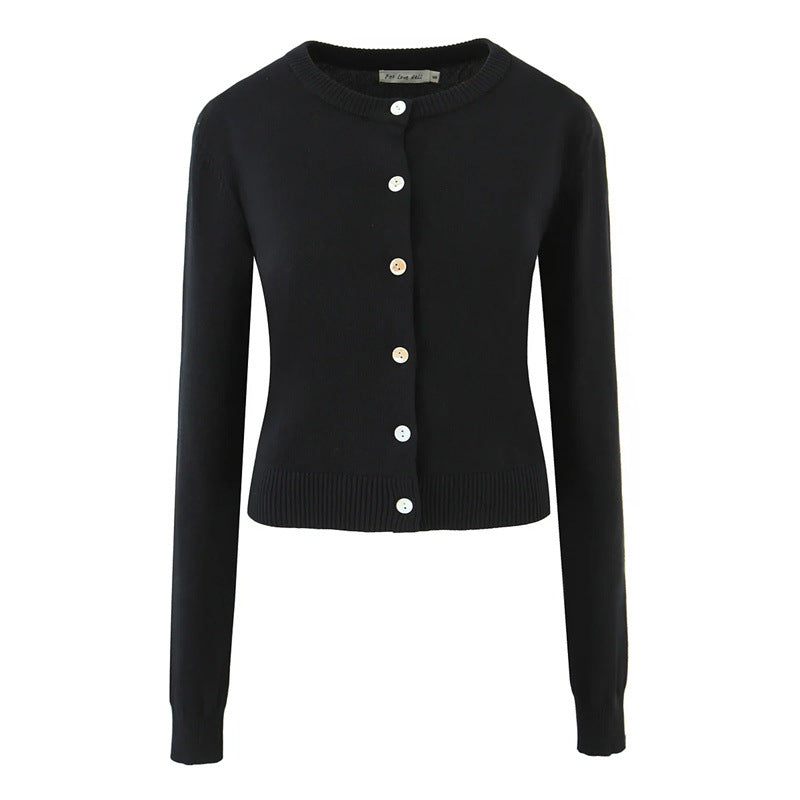 Damen langlebige Strickjacke mit Knopfverschluss und Rundhalsausschnitt Drune