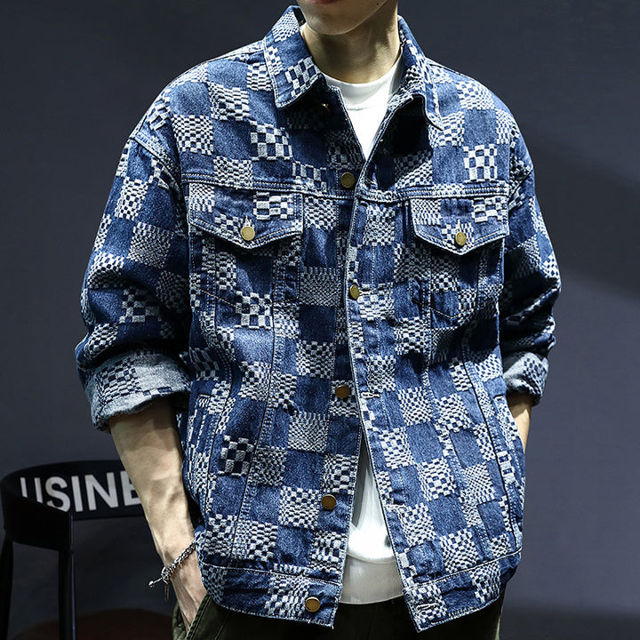 Herren Lässige Denimjacke mit kreativen Mustern Drune