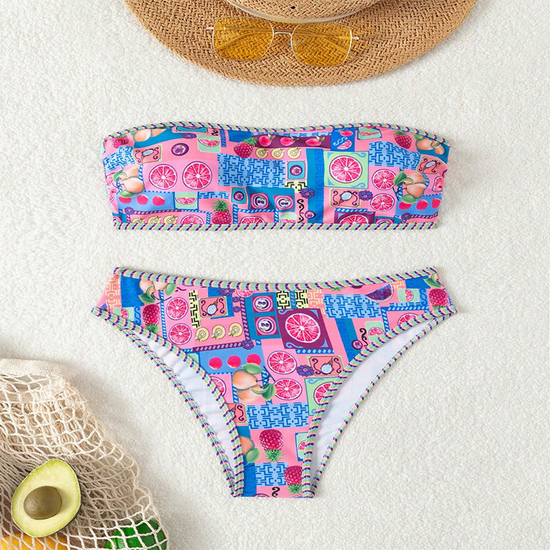 Damen Bandeau-Bikini mit fröhlichem Fruchtmuster Drune