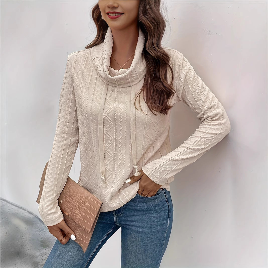Damen Texturiertes Cowl‑Neck Langarmshirt mit Kordelzugsaum Drune