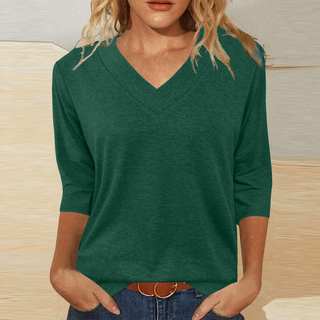 Damen V-Ausschnitt Shirt mit 3/4-Ärmeln Drune