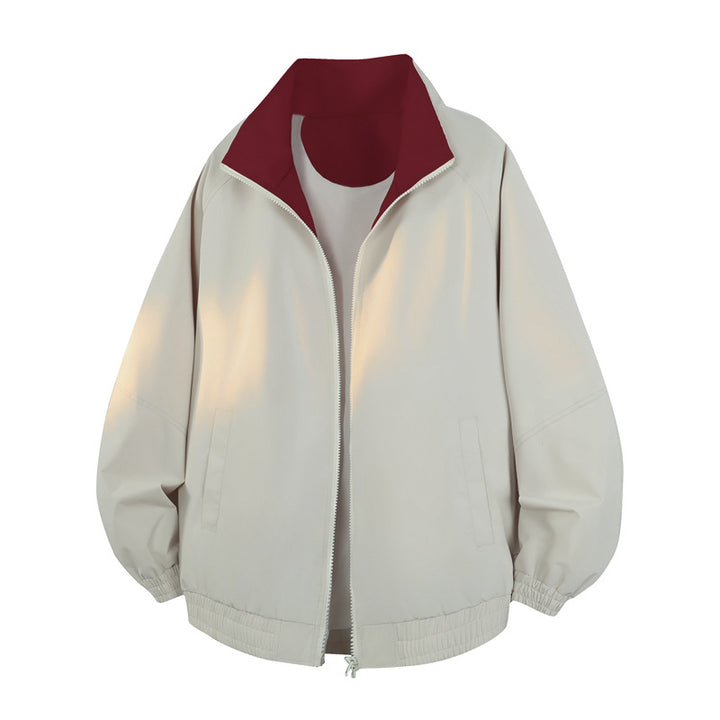 Unisex Oversize Wende-Bomberjacke mit kontrastierendem Kragen, Reißverschluss & elastischem Saum Drune