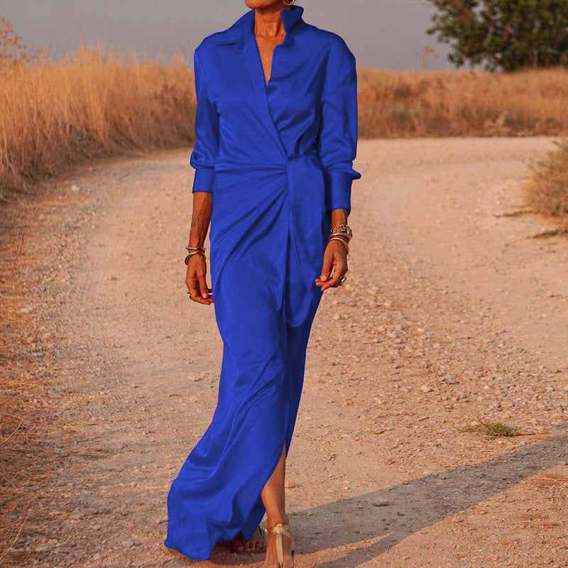 Damen Elegantes Wickel-Maxi-Kleid mit vielseitigem Kragen und seitlichem Schlitz Drune