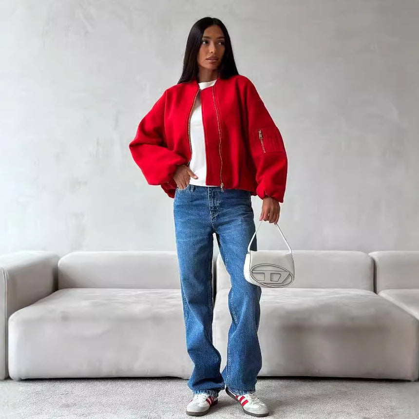 Damen lässige Bomberjacke mit gestepptem Design und praktischen Taschen Drune