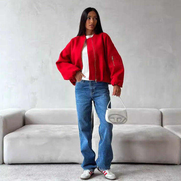 Damen lässige Bomberjacke mit gestepptem Design und praktischen Taschen Drune