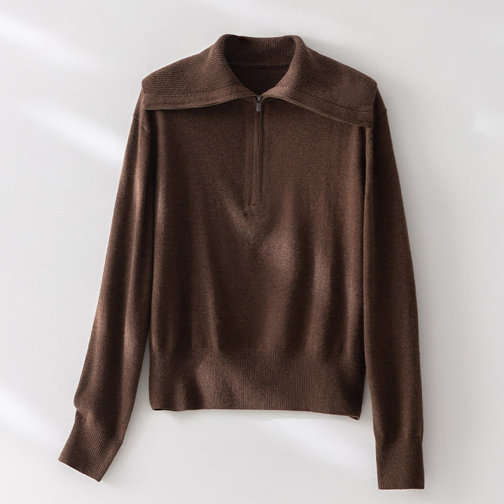 Damen Feiner Half-Zip-Pullover mit großzügigem Umschlagkragen und slimem Schnitt Drune