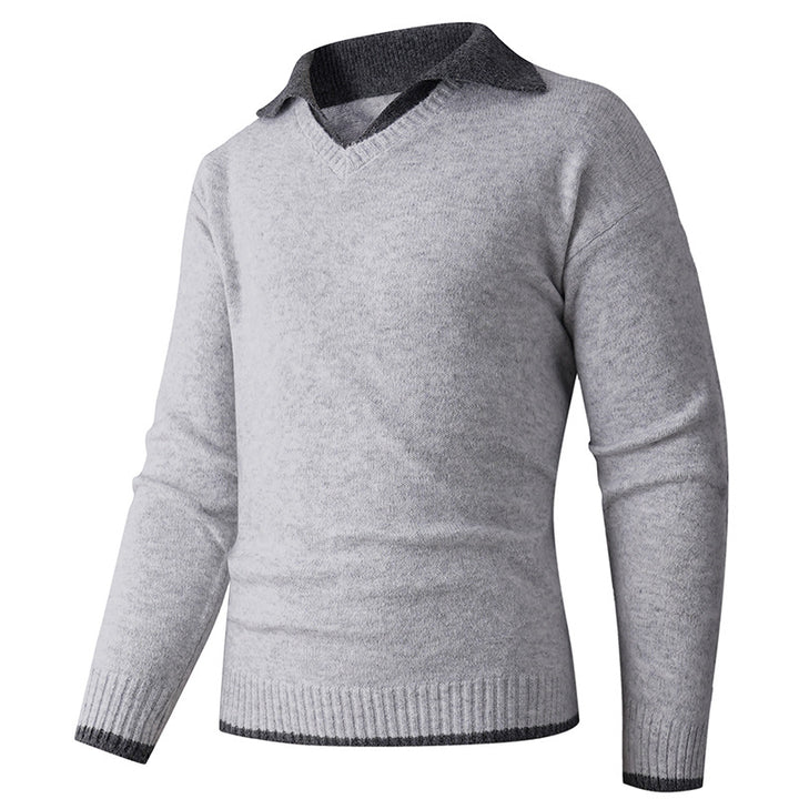 Herren Feiner V-Ausschnitt-Pullover mit Hemdkragen‑Optik und gerippten Bündchen Drune