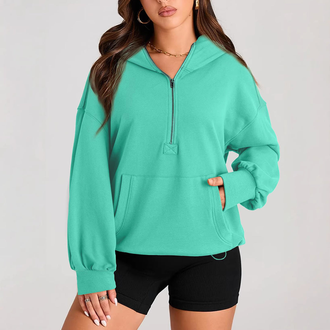 Damen Oversize-Halbzip-Hoodie mit Tunnelzug und Kängurutasche Drune