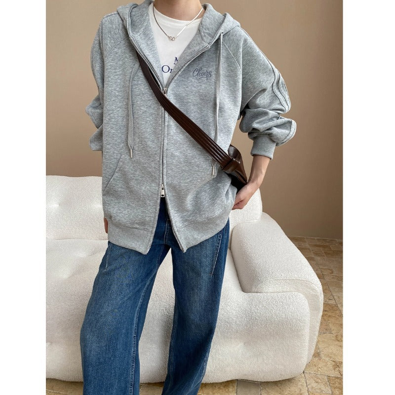 Damen lässige Kapuzenjacke mit Zip und Oversize Schnitt Drune