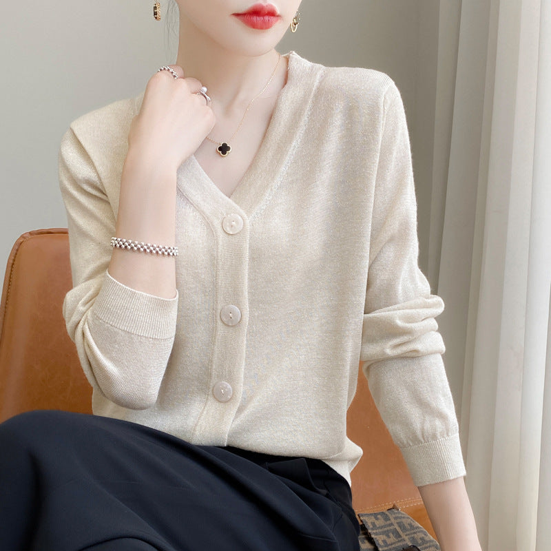 Damen Leichter V‑Ausschnitt-Cardigan mit seitlichem Saumschlitz und geripptem Bund Drune