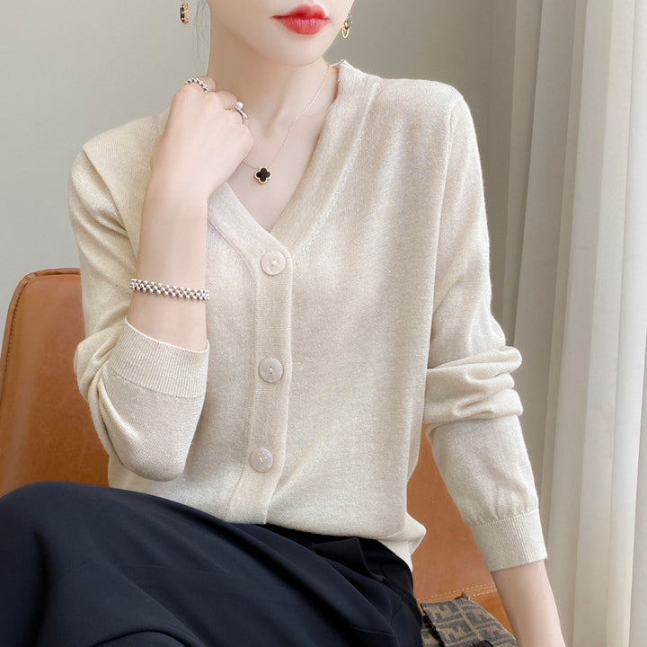 Damen Leichter V‑Ausschnitt-Cardigan mit seitlichem Saumschlitz und geripptem Bund Drune