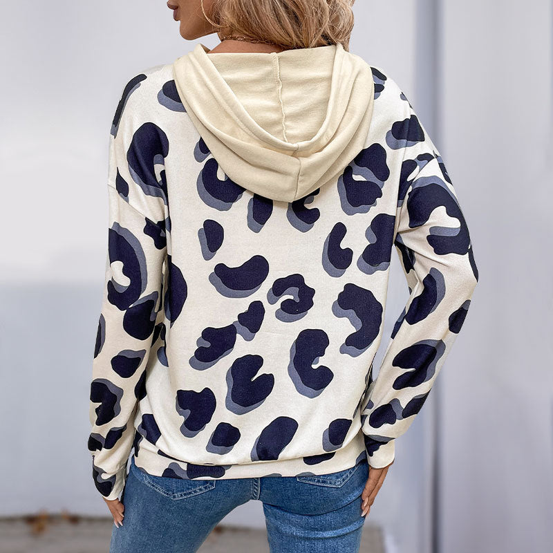 Damen Modisches Sweatshirt mit Leopardendruck Drune