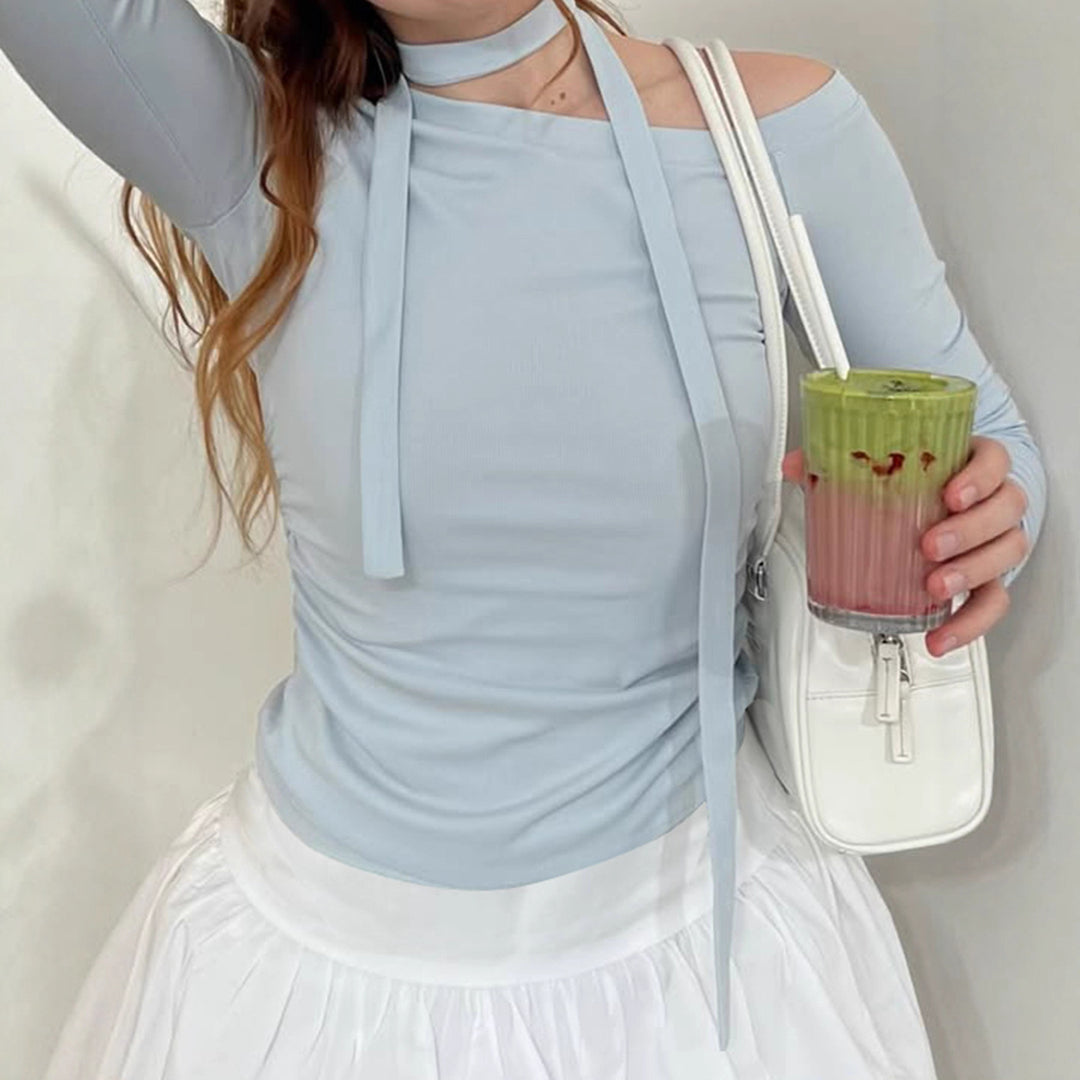 Damen Off-Shoulder Langarmoberteil mit verstellbarem Halsteil Drune