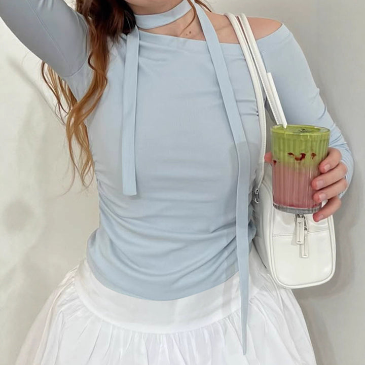 Damen Off-Shoulder Langarmoberteil mit verstellbarem Halsteil Drune
