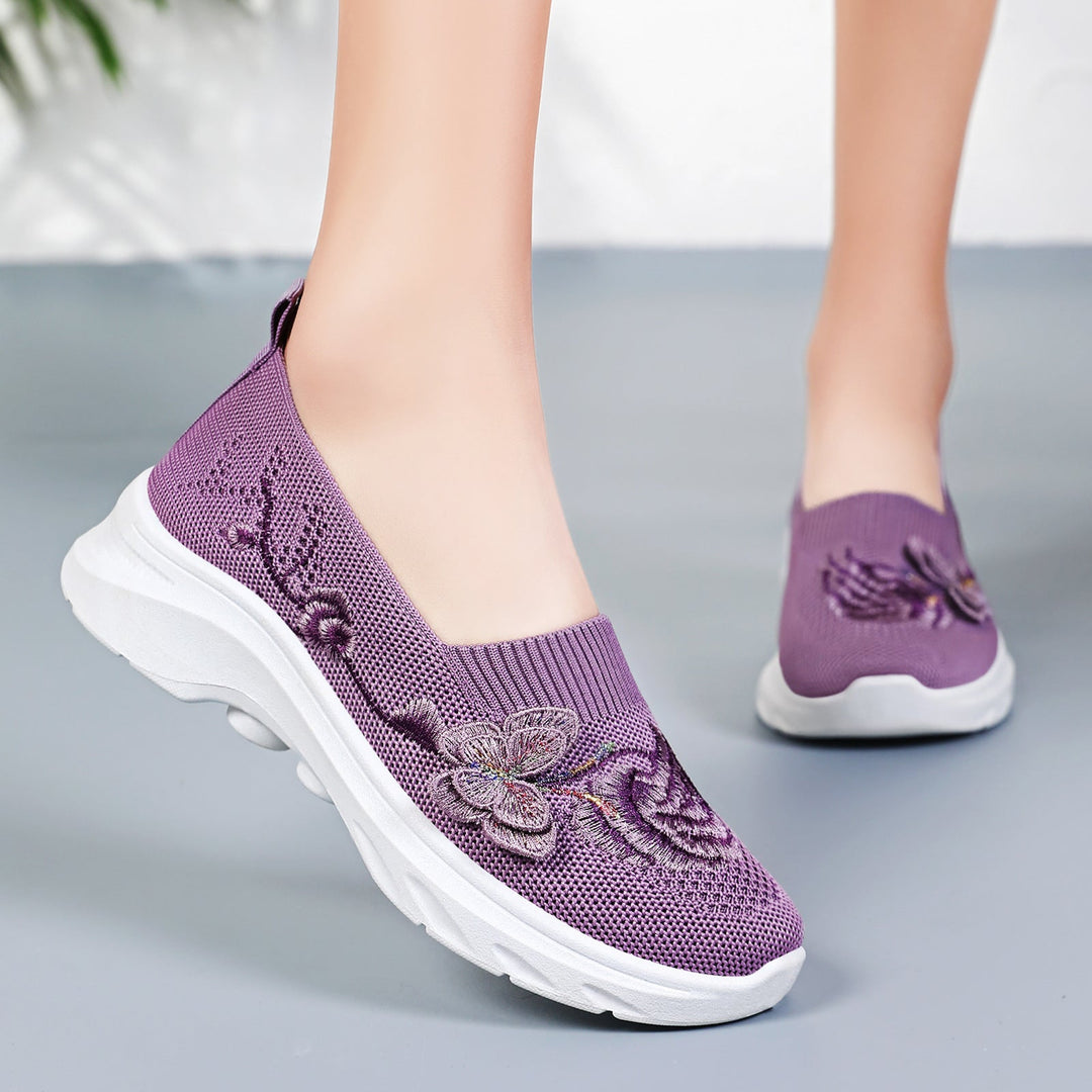 Damen Elegante Slip-On Sneakers mit floralen Stickereien Drune