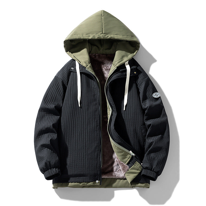 Herren Zweilagige Kapuzenjacke mit Fleece-Innenfutter und Allover-Sketch-Print Drune