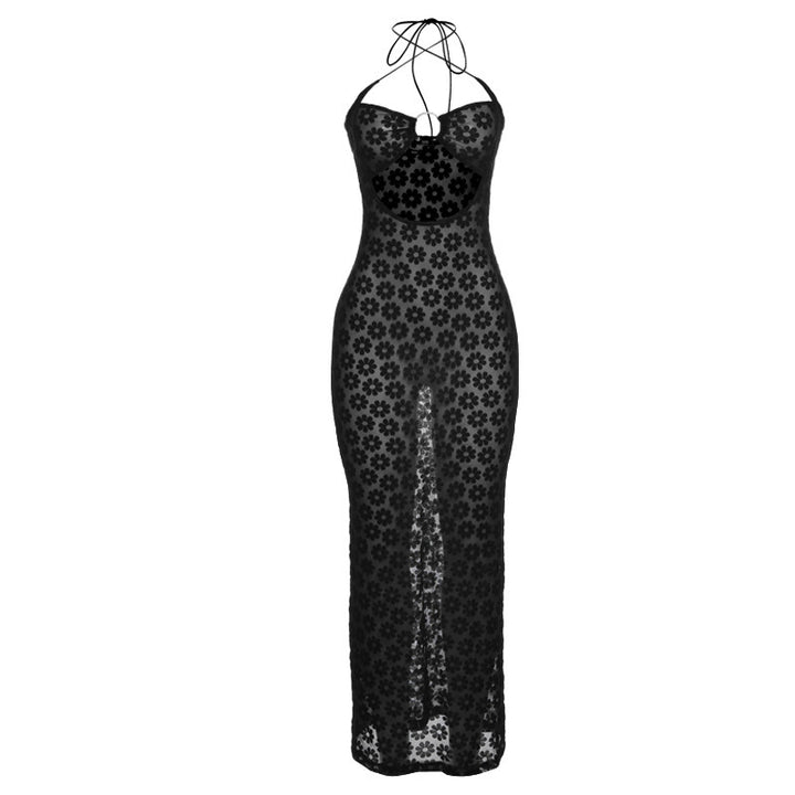 Damen Transparente Maxikleid mit Blumenmuster und aufregendem Schlitz Drune