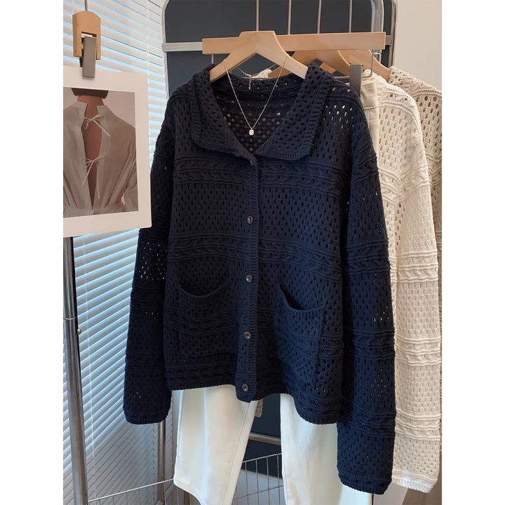 Damen Lässige Strickjacke im Lochmuster Drune