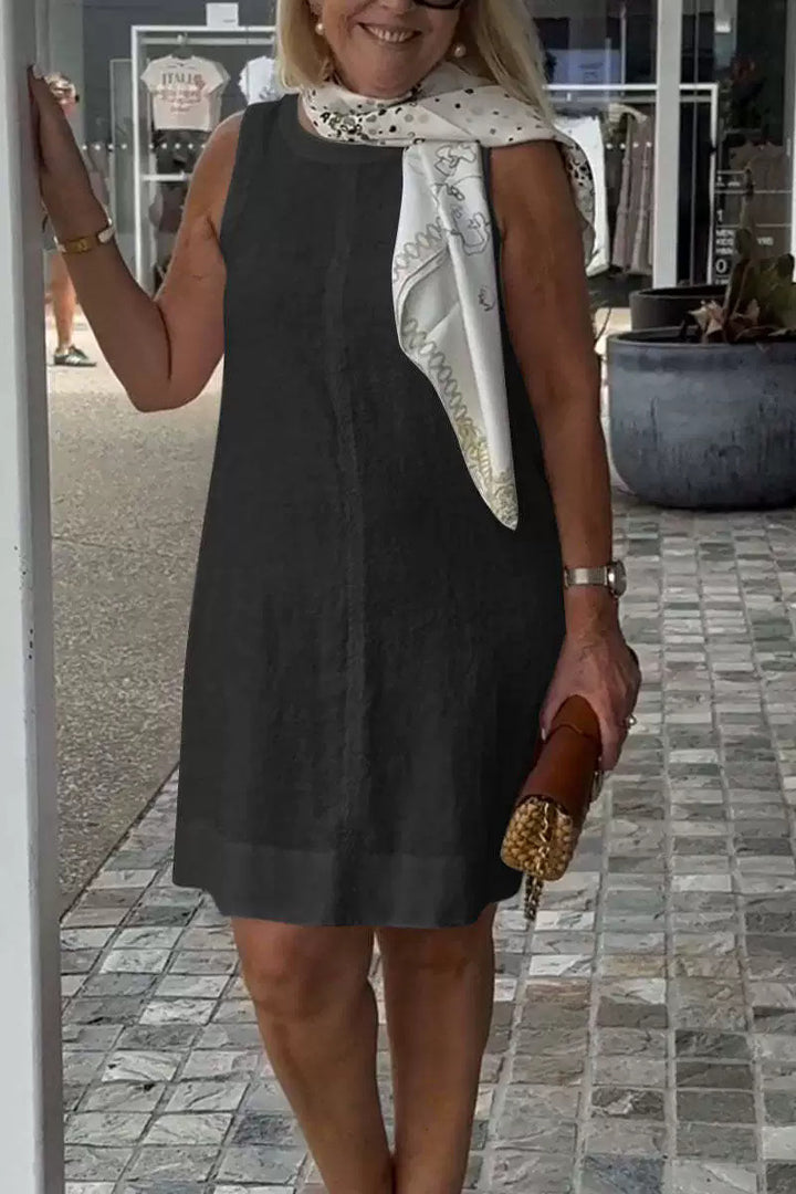 Damen Leichtes Sommerkleid aus Baumwoll-Leinen-Mix mit klassischem Schnitt Drune