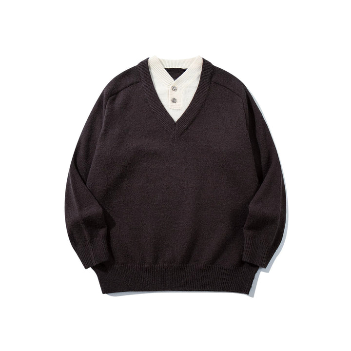 Herren Pullover mit tiefem V-Ausschnitt und eingearbeitetem Henley‑Kragen Drune
