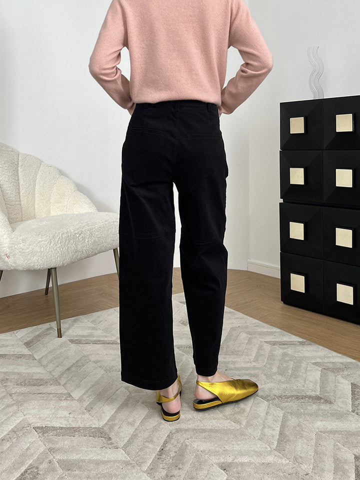 Damen Weite Cordhose mit hoher Taille, Cropped-Bein und Eingrifftaschen Drune