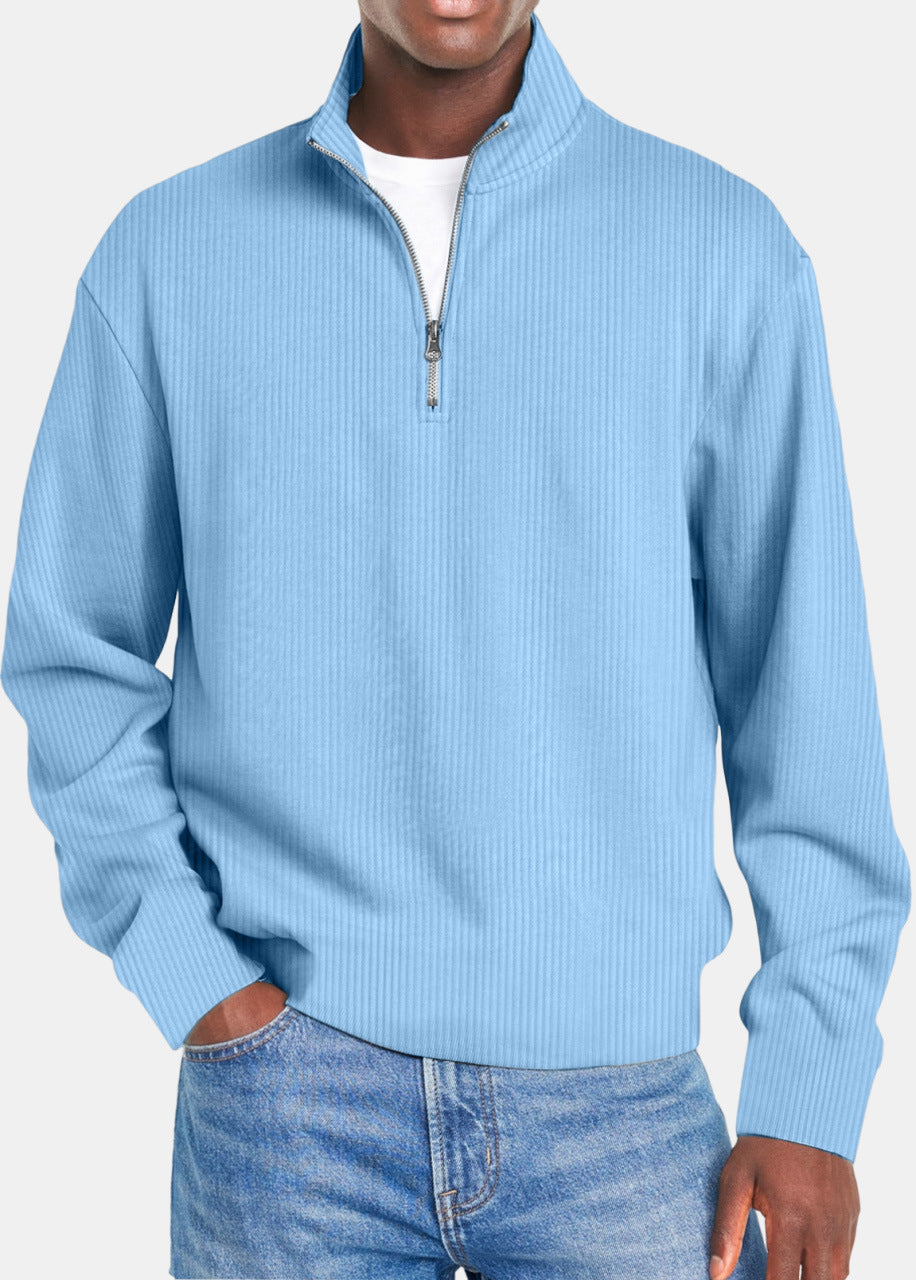 Herren nan gerippter Troyer-Pullover mit Halbzip und Stehkragen Drune