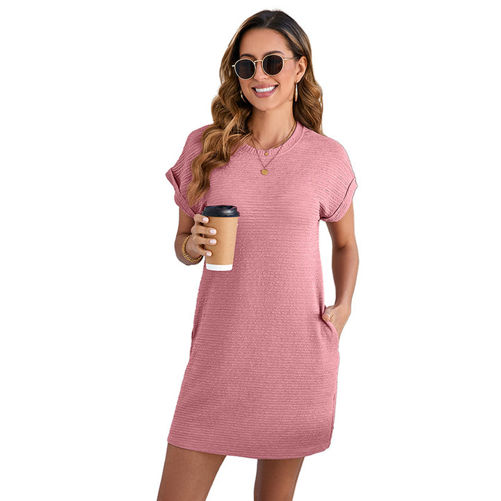 Damen lässiges Freizeitkleid mit strukturiertem Obermaterial und praktischen Taschen Drune