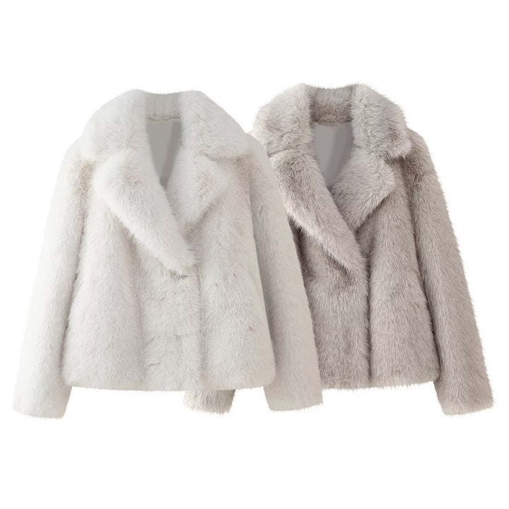 Damen nan kurzgeschnittener Kunstfellblouson mit voluminösem Schalkragen und Boxy‑Silhouette Drune