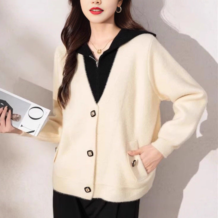 Damen kuschelige Strickjacke mit edlen Knopfdetails Drune
