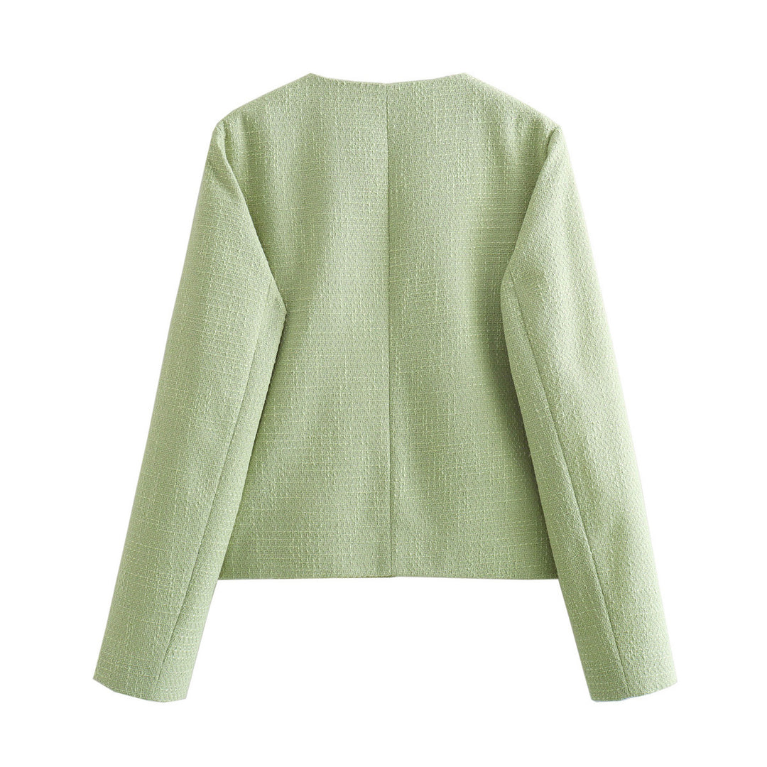 Damen nan kurzgeschnittene Bouclé-Boxyjacke mit Rundhalsausschnitt und aufgesetzten Taschen Drune