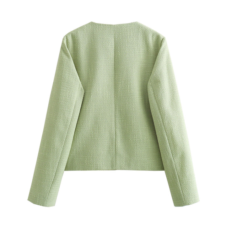 Damen nan kurzgeschnittene Bouclé-Boxyjacke mit Rundhalsausschnitt und aufgesetzten Taschen Drune