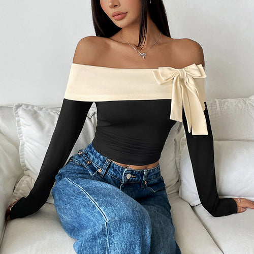 Damen Off-Shoulder Oberteil mit Schleifen-Detail Drune