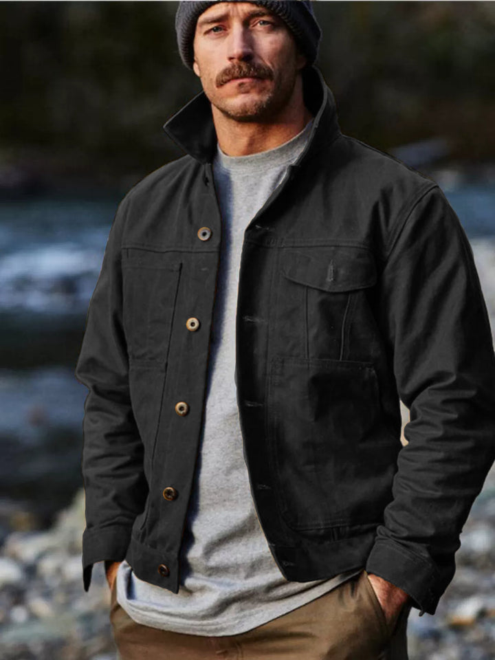 Herren robuste Utility-Jacke mit praktischen Taschen und hohem Kragen Drune