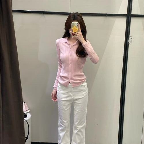 Damen Feinstrickbluse mit elegantem Kragen und Knopfverschluss Drune
