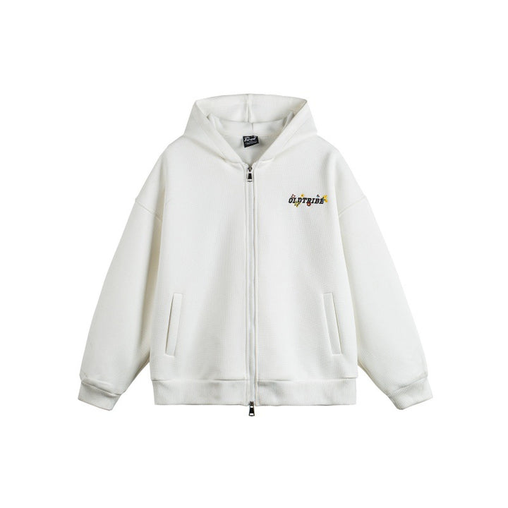 Unisex Kapuzen‑Zipjacke aus strukturierter Waffelqualität im Boxy‑Cut mit Zwei‑Wege‑Reißverschluss Drune