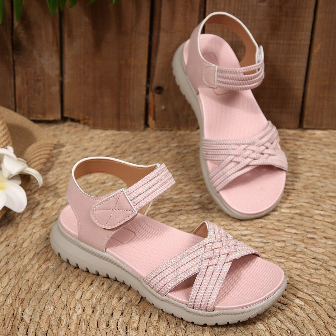 Damen Komfortable Sandalen mit geflochtenen Riemen und elastischem Band Drune