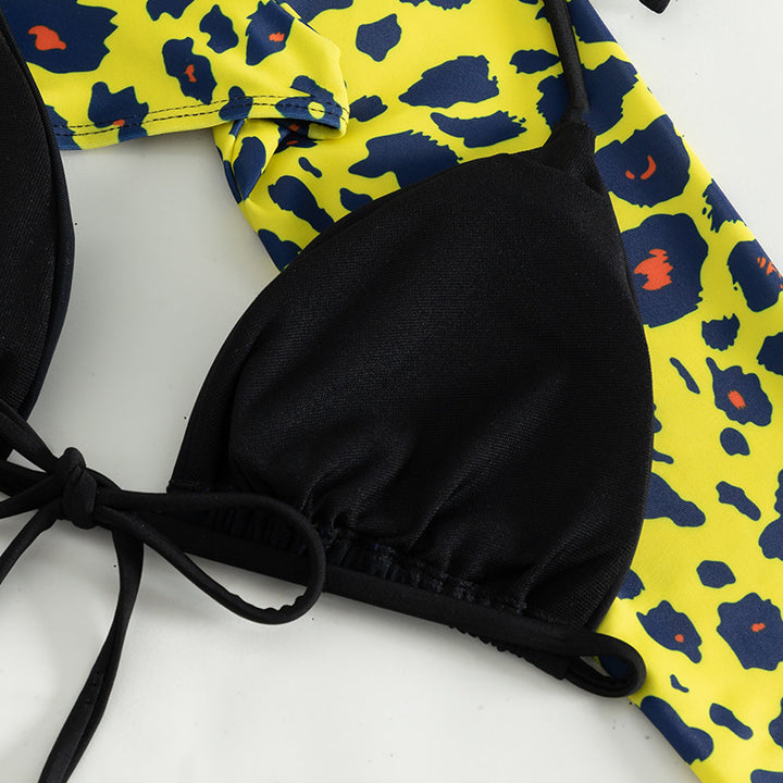 Damen Bikini-Set mit langärmligem Oberteil und modernem Animal-Print Drune
